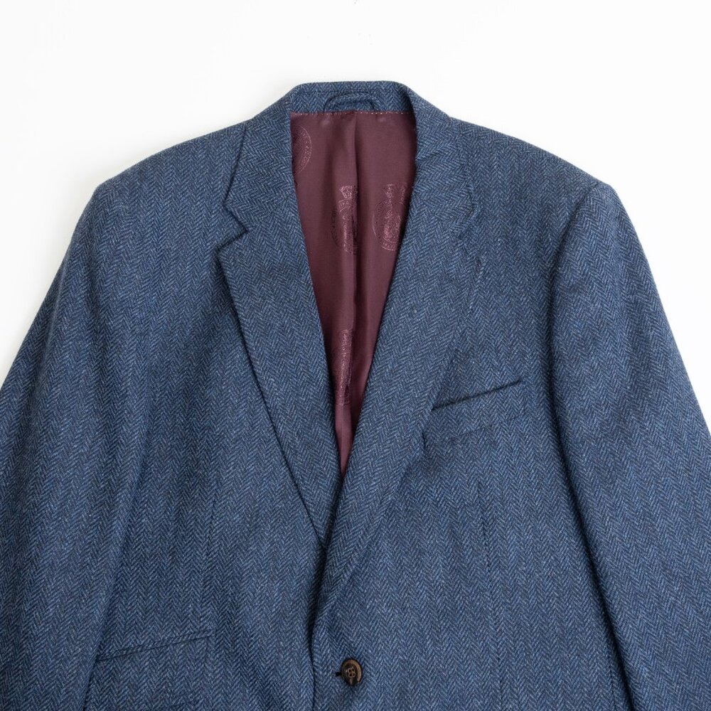 Cordings London Herringbone Tweed Blazer 44R Navy 100% Wool Jacket - Picture 4 of 15